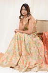 Buy_Yuvrani Jaipur_Multi Color Tusor Silk Print Floral Halter Neck Blouse And Lehenga Set _at_Aza_Fashions