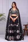 Buy_Yuvrani Jaipur_Black Silk Hand Embroidery Floral V-neck Mirror Blouse And Lehenga Set _at_Aza_Fashions