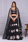 Buy_Yuvrani Jaipur_Black Silk Hand Embroidery Floral V-neck Mirror Blouse And Lehenga Set _at_Aza_Fashions