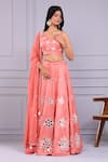 Buy_Yuvrani Jaipur_Peach Silk Hand Embroidery Mirror V-neck Thread Blouse And Lehenga Set _Online_at_Aza_Fashions