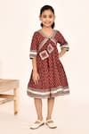 Buy_Samyukta Singhania_Maroon Cotton Printed Floral Dress _at_Aza_Fashions