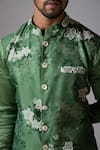 Paarsh_Green Nehru Jacket Organza Hand Embroidered Floral Sage Print Kurta Set With _at_Aza_Fashions