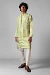 Buy_Paarsh_Green Nehru Jacket Organza Hand Embroidered Resham Thread Flow Kurta Set With _at_Aza_Fashions