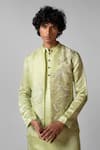 Paarsh_Green Nehru Jacket Organza Hand Embroidered Resham Thread Flow Kurta Set With _at_Aza_Fashions