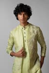 Buy_Paarsh_Green Nehru Jacket Organza Hand Embroidered Resham Thread Flow Kurta Set With 