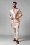 Buy_Paarsh_Pink Nehru And Kurta Linen Satin Hand Embroidered Half Eagle Set With Jacket _at_Aza_Fashions