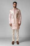 Buy_Paarsh_Pink Nehru And Kurta Linen Satin Hand Embroidered Half Eagle Set With Jacket _Online_at_Aza_Fashions