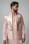 Shop_Paarsh_Pink Nehru And Kurta Linen Satin Hand Embroidered Half Eagle Set With Jacket _Online_at_Aza_Fashions