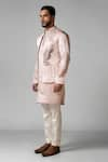 Paarsh_Pink Nehru And Kurta Linen Satin Hand Embroidered Half Eagle Set With Jacket _at_Aza_Fashions