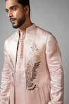 Buy_Paarsh_Pink Nehru And Kurta Linen Satin Hand Embroidered Half Eagle Set With Jacket 