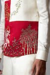 Shop_Paarsh_Red Nehru And Kurta Linen Satin Hand Embroidered Elephant Set With Jacket 