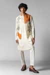 Buy_Paarsh_Orange Nehru Jacket Organza Hand Embroidered Treehouse Kurta Set With _at_Aza_Fashions