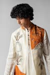 Paarsh_Orange Nehru Jacket Organza Hand Embroidered Treehouse Kurta Set With _Online_at_Aza_Fashions