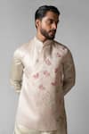 Shop_Paarsh_Ivory Nehru Jacket Organza Hand Embroidered Resham Kurta Set With Overlapping _Online_at_Aza_Fashions