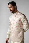 Shop_Paarsh_Ivory Nehru Jacket Organza Hand Embroidered Resham Kurta Set With Overlapping 