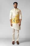 Buy_Paarsh_Yellow Nehru Jacket Organza Hand Embroidered Radha Krishna Kurta Set With _at_Aza_Fashions