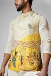 Buy_Paarsh_Yellow Nehru Jacket Organza Hand Embroidered Radha Krishna Kurta Set With _Online_at_Aza_Fashions