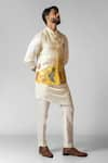 Paarsh_Yellow Nehru Jacket Organza Hand Embroidered Radha Krishna Kurta Set With _at_Aza_Fashions