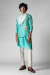 Buy_Paarsh_Blue Nehru Jacket Organza Hand Embroidered Resham Kurta Set With _at_Aza_Fashions