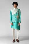 Buy_Paarsh_Blue Nehru Jacket Organza Hand Embroidered Resham Kurta Set With _Online_at_Aza_Fashions