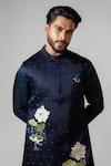 Buy_Paarsh_Blue Nehru Jacket Organza Hand Embroidered Resham Lotus Pond Kurta Set With _Online_at_Aza_Fashions