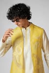 Shop_Paarsh_Yellow Nehru Jacket Organza Hand Embroidered Flying Birds Kurta Set With _Online_at_Aza_Fashions