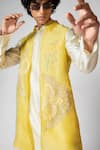 Buy_Paarsh_Yellow Nehru Jacket Organza Hand Embroidered Flying Birds Kurta Set With 