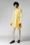 Paarsh_Yellow Nehru Jacket Organza Hand Embroidered Flying Birds Kurta Set With _Online