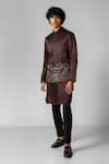 Buy_Paarsh_Brown Nehru Jacket Organza Hand Embroidered Ektar Starry Night Kurta Set With _at_Aza_Fashions