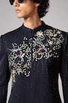 Paarsh_Blue Stretchable Lycra Embroidery Bird Sanctuary Achkan With Pant _at_Aza_Fashions