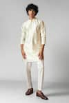 Buy_Paarsh_Ivory Kurta Linen Satin Embroidery Thread Floral With Pant _at_Aza_Fashions