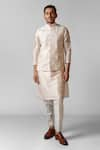 Buy_Paarsh_Pink Nehru Jacket And Kurta Linen Satin Embroidery Floral Rainforest Pant Set _at_Aza_Fashions