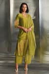 Buy_Charkhee_Green Kurta Chanderi Hand Embroidered Nakshi V Neck Zari Set _at_Aza_Fashions