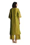 Buy_Charkhee_Green Kurta Chanderi Hand Embroidered Nakshi V Neck Zari Set 