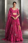 Buy_Charkhee_Pink Blouse Chanderi Hand Embroidered Nakshi Plunge Neck Lehenga Set _at_Aza_Fashions