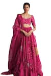 Buy_Charkhee_Pink Blouse Chanderi Hand Embroidered Nakshi Plunge Neck Lehenga Set _Online_at_Aza_Fashions