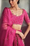 Charkhee_Pink Blouse Chanderi Hand Embroidered Nakshi Plunge Neck Lehenga Set _at_Aza_Fashions