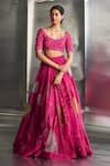 Shop_Charkhee_Pink Blouse Chanderi Hand Embroidered Nakshi Plunge Neck Lehenga Set 