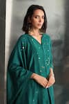 Buy_Charkhee_Green Kurta Chanderi Embellished Studs V Neck Gems Palazzo Set _Online_at_Aza_Fashions