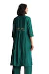 Shop_Charkhee_Green Kurta Chanderi Embellished Studs V Neck Gems Palazzo Set _Online_at_Aza_Fashions