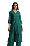 Buy_Charkhee_Green Kurta Chanderi Embellished Studs V Neck Gems Palazzo Set 