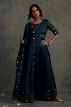 Buy_Charkhee_Blue Kurta Chanderi Embroidered Mirror Round Anarkali With Dupatta _at_Aza_Fashions