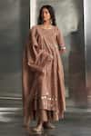 Buy_Charkhee_Brown Kurta Chanderi Embroidered Mirror Round Palazzo Set _at_Aza_Fashions