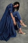 Shop_Charkhee_Blue Angarkha Chanderi Embroidered Mirror V Neck Anarkali Set _Online_at_Aza_Fashions