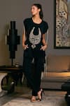 Buy_Siddartha Tytler_Black Micro-fiber Embroidered Necklace Round Jumper With Jogger _at_Aza_Fashions