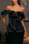 Shop_Siddartha Tytler_Black Taffeta Off Shoulder Structured Corset _Online_at_Aza_Fashions