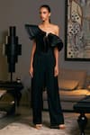 Buy_Siddartha Tytler_Black Taffeta One Shoulder Structured Corset _at_Aza_Fashions