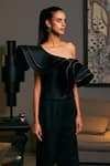 Shop_Siddartha Tytler_Black Taffeta One Shoulder Structured Corset _at_Aza_Fashions