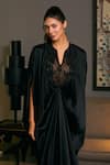 Buy_Siddartha Tytler_Black Lycra Satin Embellished Crystal Rope Notched Bodice Kaftan _at_Aza_Fashions