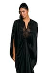 Siddartha Tytler_Black Lycra Satin Embellished Crystal Rope Notched Bodice Kaftan _Online_at_Aza_Fashions